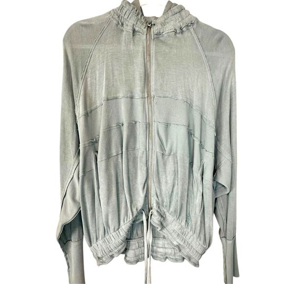 FREE PEOPLE Trekking Out Movement Light Blue Green Zip Hoodie Sweatshirt Size Me - Picture 5 of 15